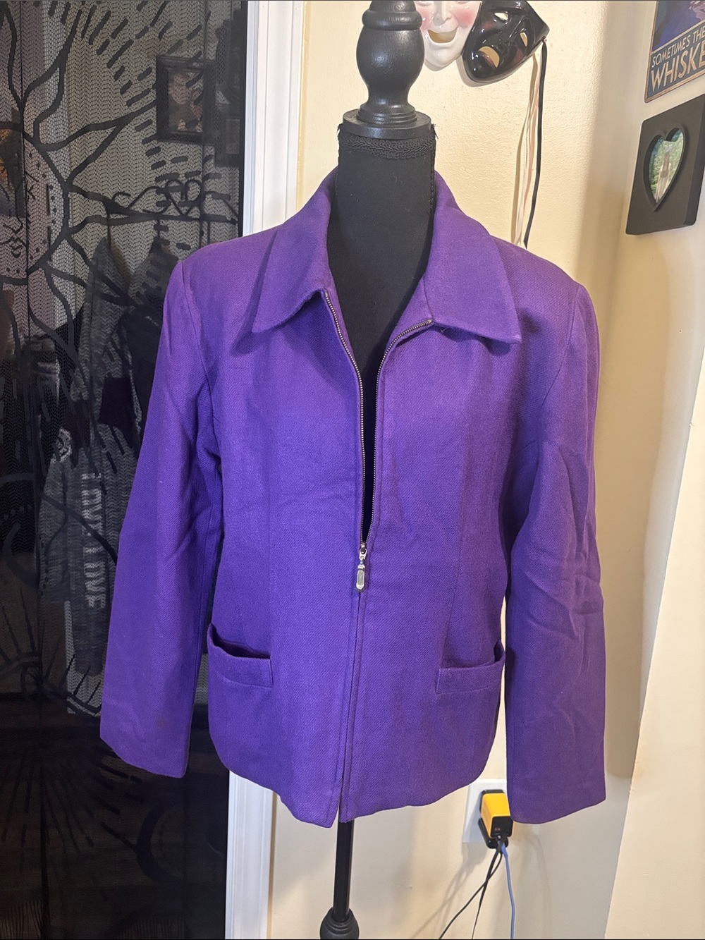 Women's Purple Zip-Front wool Blazer Jacket